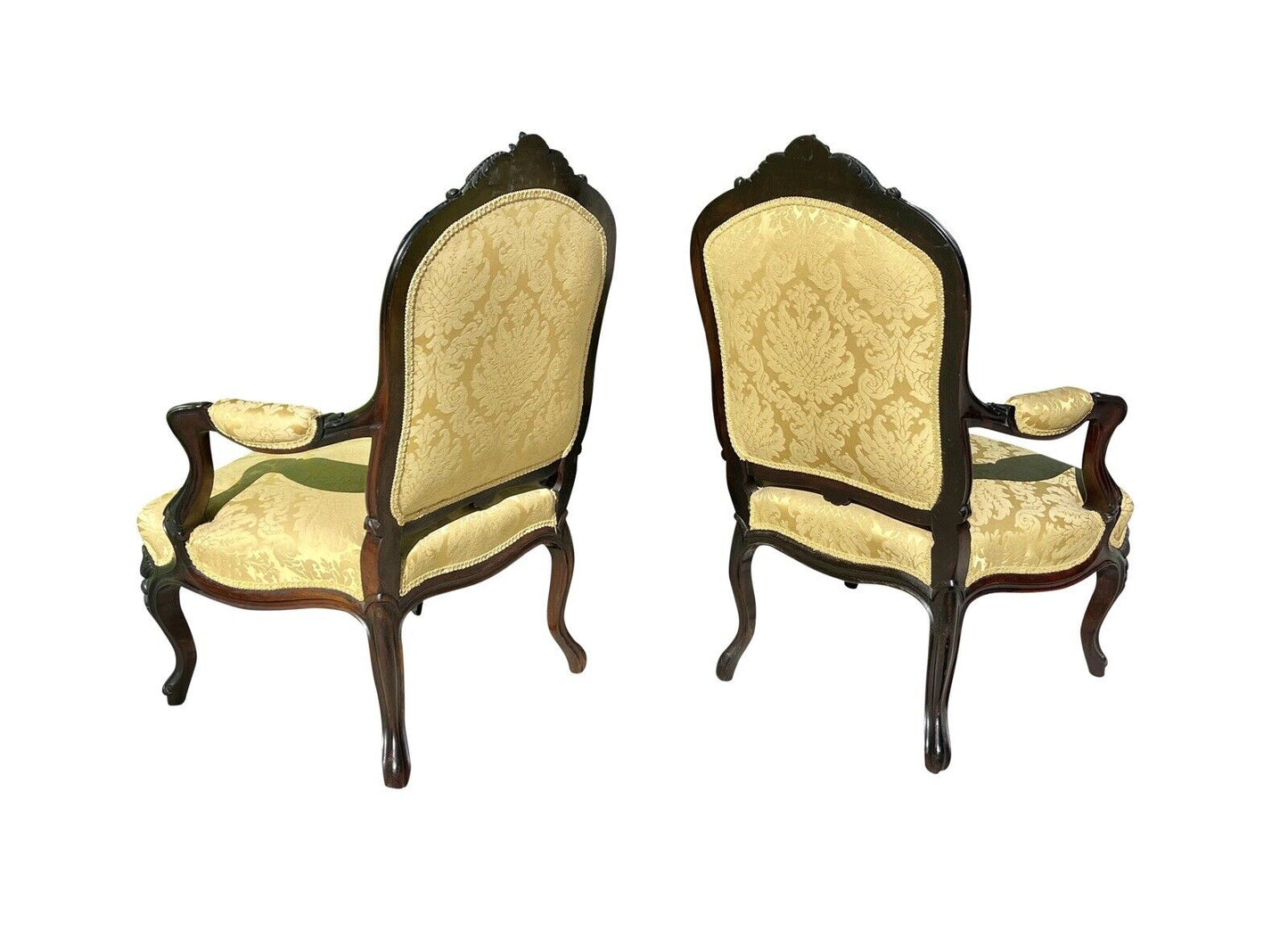 Pair of Louis Xiv Ebonized Rosewood Fauteuil a La Reine Arm Chairs in Satin Gold