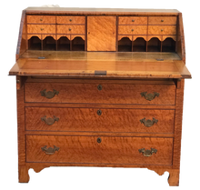 Load image into Gallery viewer, 18TH C. CHIPPENDALE TIGER MAPLE &amp; BIRDS EYE MAPLE SLANT LID SECRETARY DESK