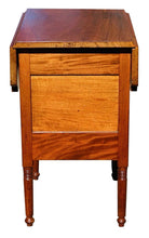 Load image into Gallery viewer, 19TH C ANTIQUE SHERATON MAHOGANY MID ATLANTIC DROP LEAF WORK TABLE / NIGHTSTAND