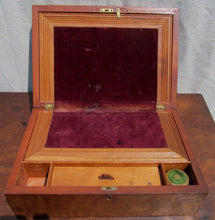 Load image into Gallery viewer, ANTIQUE FIGURED ELM LAP DESK WITH FINE INKWELL &amp; RHOMBUS INLAY