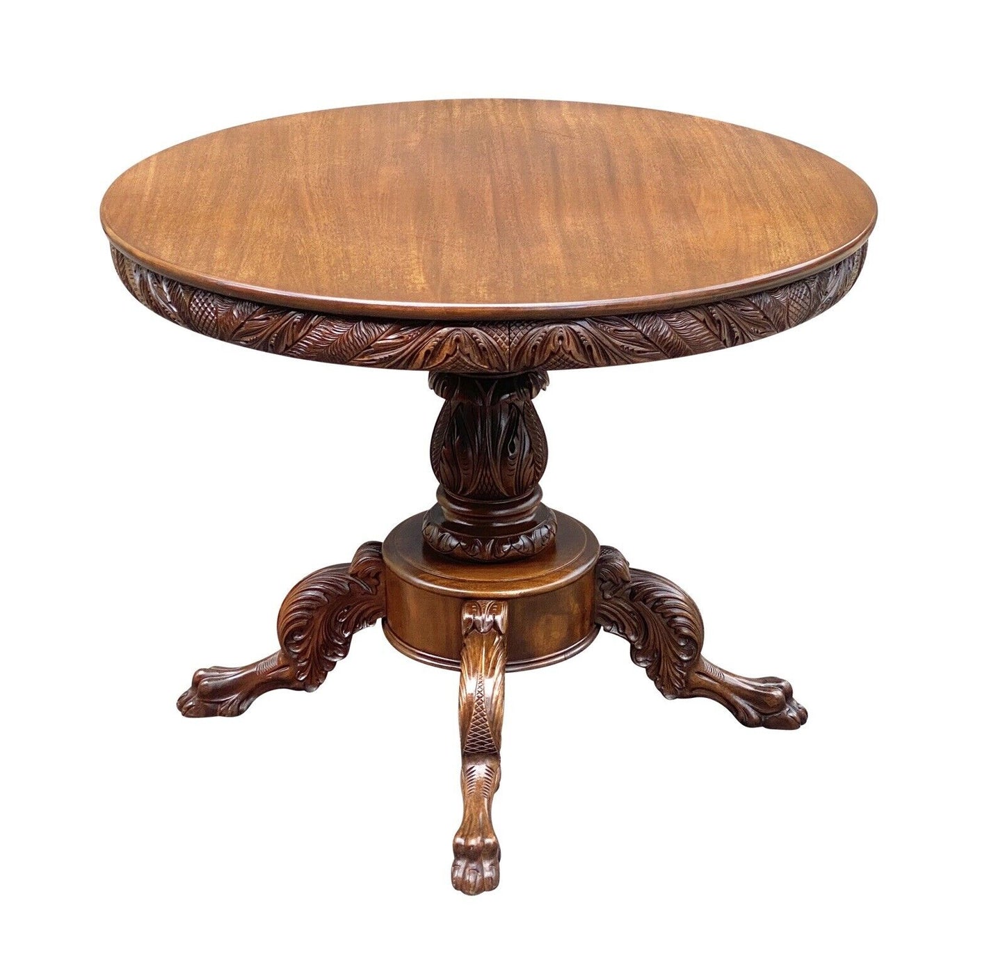 Antique Victorian Mahogany Carved Parlor Table W/ Lion Paw Feet