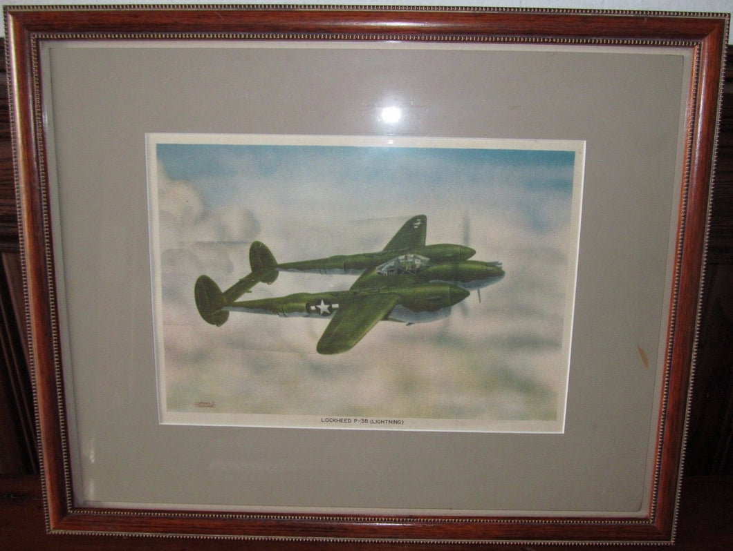 FRAMED PRINT OF LOCKHEED P-38 LIGHTNING