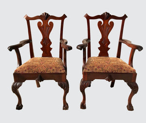 RARE & UNUSUAL ANTIQUE SET OF SIX CHIPPENDALE MAHOGANY DINING BALL & CLAW CHAIRS