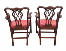 Load image into Gallery viewer, PAIR OF 19TH CENTURY CHIPPENDALE CARVED MAHOGANY ARM CHAIRS WITH ROLLED ARMS