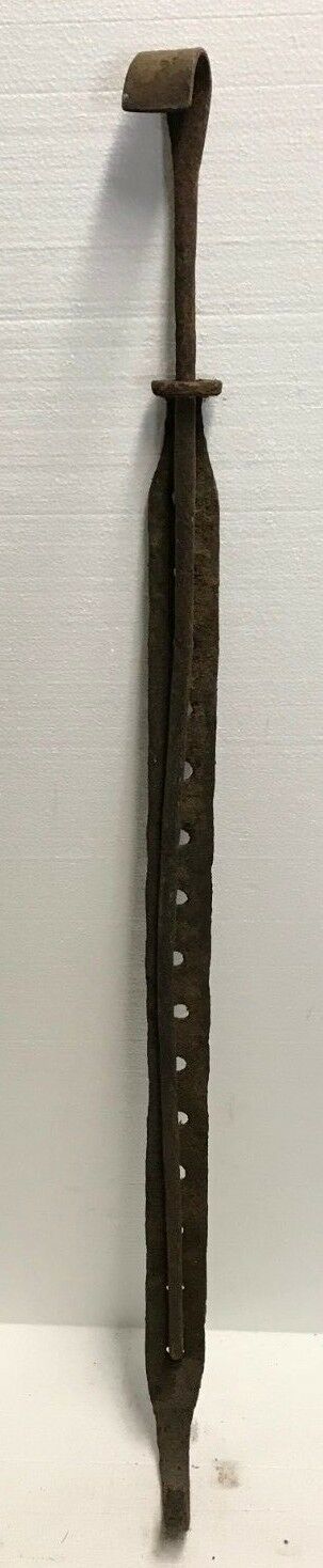 EARLY 19TH C CAST IRON & WROUGHT IRON ADJUSTABLE TRAMMEL