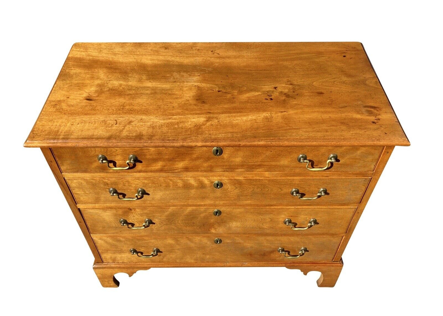 18th C Antique New Hampshire Chippendale Flame Birch Chest of Drawers / Dresser