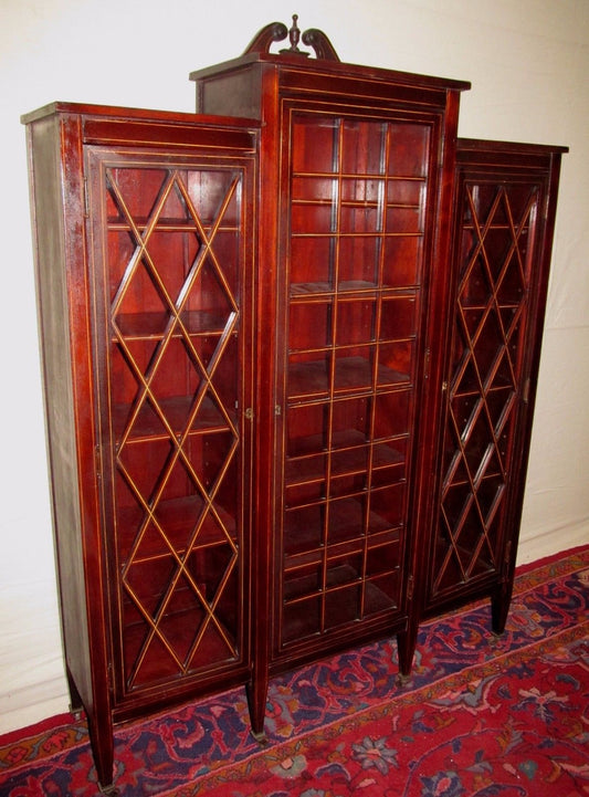 ULTRA CHOICE EDWARDIAN INLAID BOOKCASE IN SOLID HONDURAN MAHOGANY-MUST SEE!