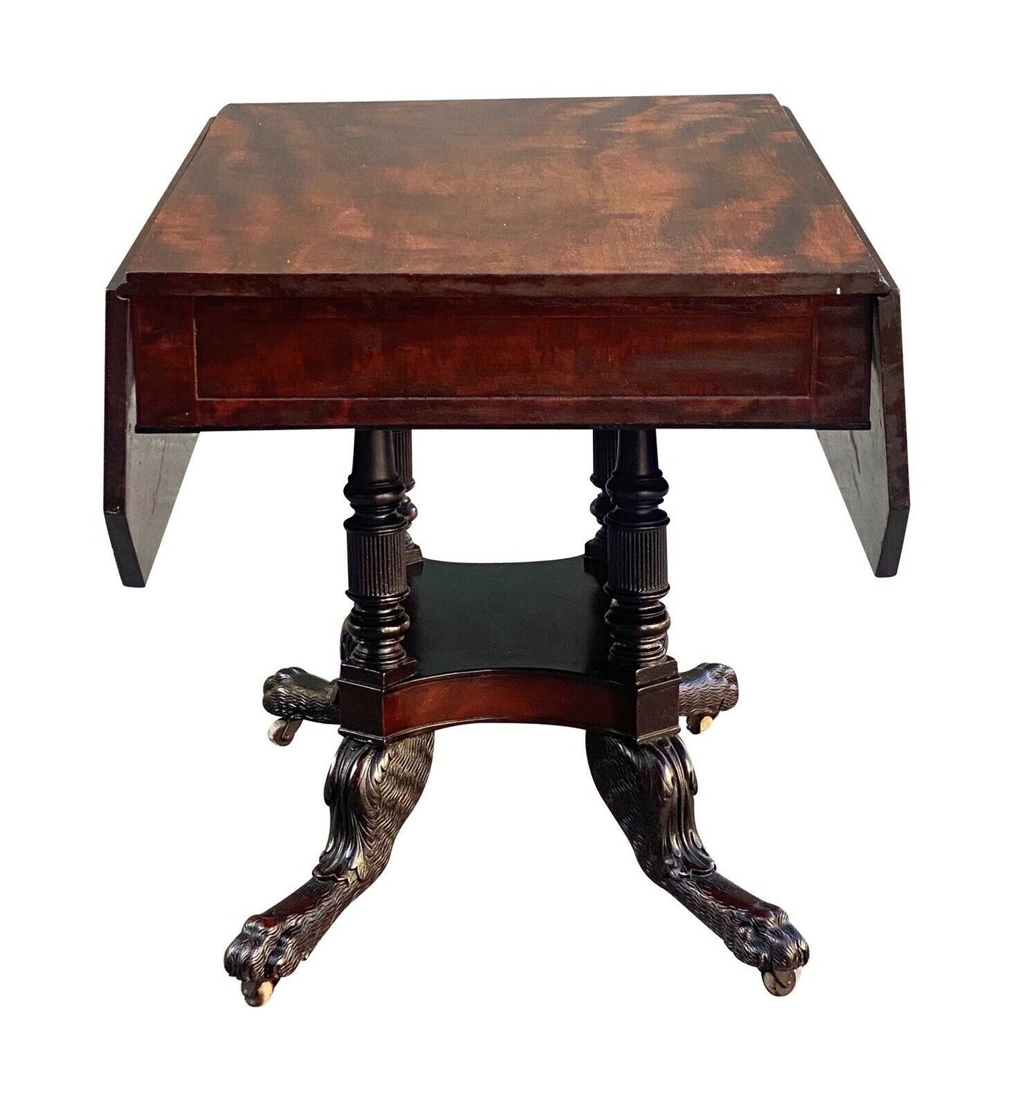 19th C Antique New York Michael Allison Mahogany Hairy Paw Drop Leaf Table