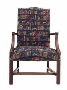 20TH C CHIPPENDALE ANTIQUE STYLE LIBRARY ARM CHAIR / LOLLING CHAIR