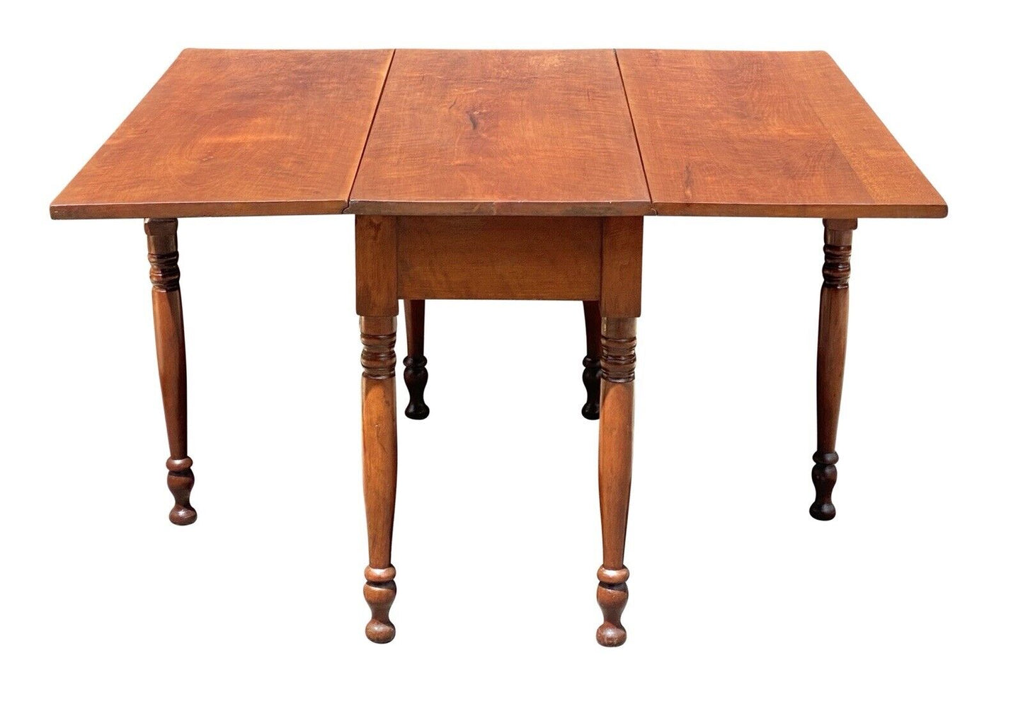 19th C Antique Sheraton Figured Cherry Drop Leaf Dining Table - 52" Long