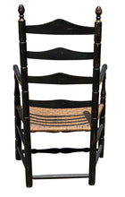 Load image into Gallery viewer, 18TH C ANTIQUE QUEEN ANNE NEW ENGLAND LADDER BACK ARM CHAIR W/ SPLINT SEAT