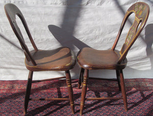 ANTIQUE WONDERFULLY PAINT DECORATED OHIO RIVER VALLEY SET OF FOUR CHAIRS