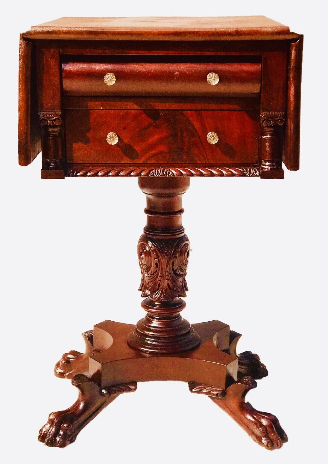 19TH C ANTIQUE CLASSICAL MAHOGANY WORK TABLE / NIGHT STAND