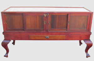 FANCY VICTORIAN BIRCH DISPLAY CASE ON TALL CABRIOLET LEGS