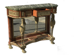 ANTIQUE FRENCH EMPIRE / NAPOLEON III STYLE MARBLE TOP CONSOLE / ENTRY TABLE