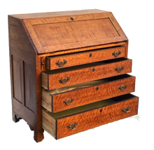 Load image into Gallery viewer, 18TH C. CHIPPENDALE TIGER MAPLE &amp; BIRDS EYE MAPLE SLANT LID SECRETARY DESK