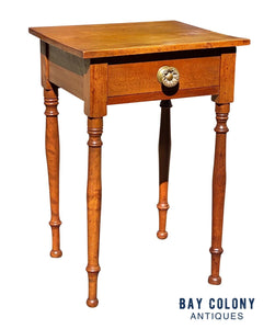 19th C Antique Sheraton New Hampshire Flame Birch Worktable / Nightstand