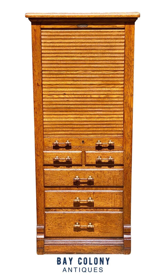 Antique Industrial Oak Harvard Dental Cabinet / File Cabinet