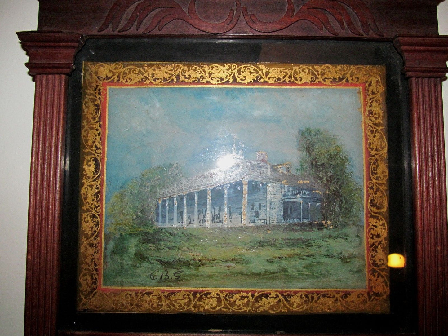 EARLY 19TH CENTURY FEDERAL REVERSE PAINTED MIRROR DEPICTING MOUNT VERNON