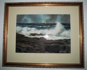 ANTIQUE SEASCAPE WATER COLOR BY JOHN SANTORO-EXCELLENT QUALITY WORK
