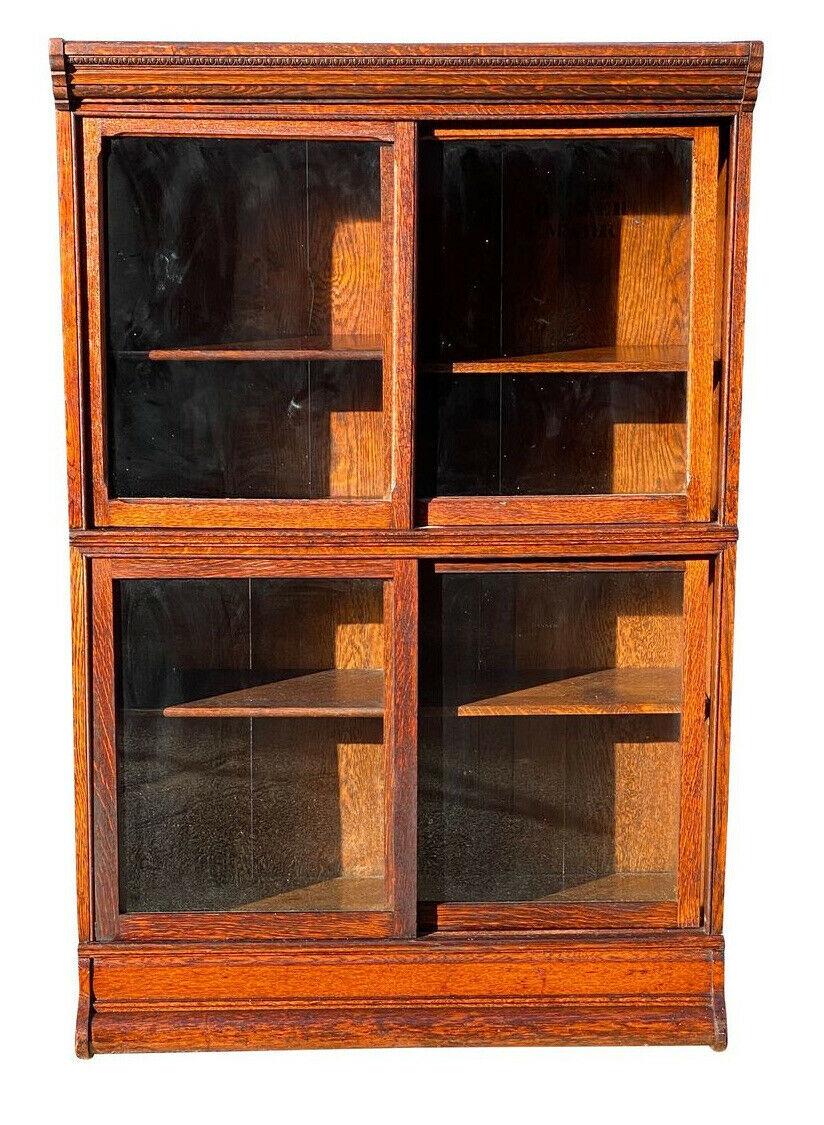 19TH C ANTIQUE VICTORIAN TIGER OAK BARRISTER BOOKCASE ~ DANNER MANUFACTURING CO