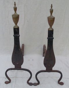 PAIR OF LATE 19TH CENTURY FEDERAL STYLE KNIFE BLADE ANDIRONS W/PENNY FEET