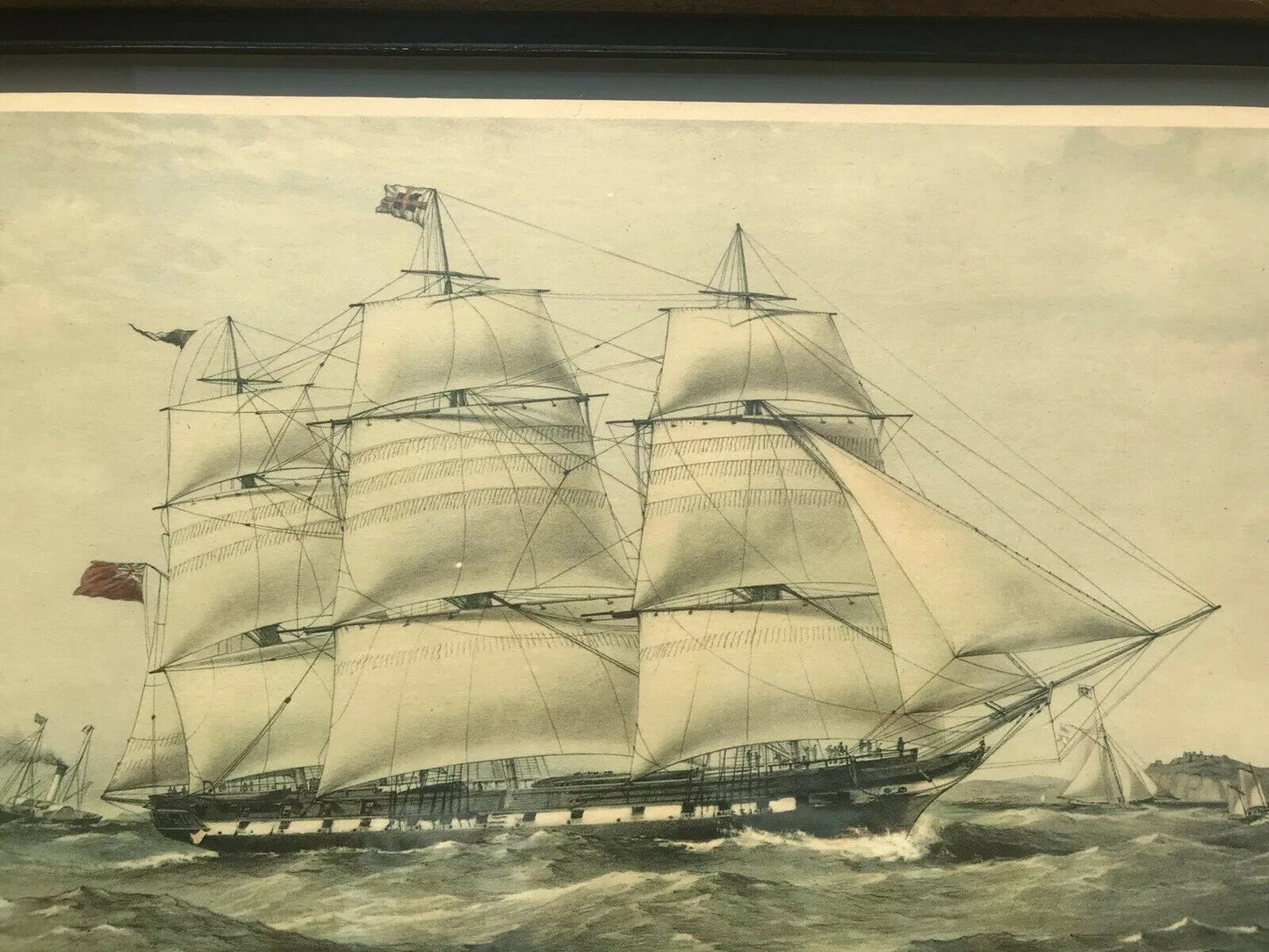 20TH C ANTIQUE STYLE FRAMED PRINT OF CLIPPER SHIP ANGLESEY 1150 TONS ~ NAUTICAL