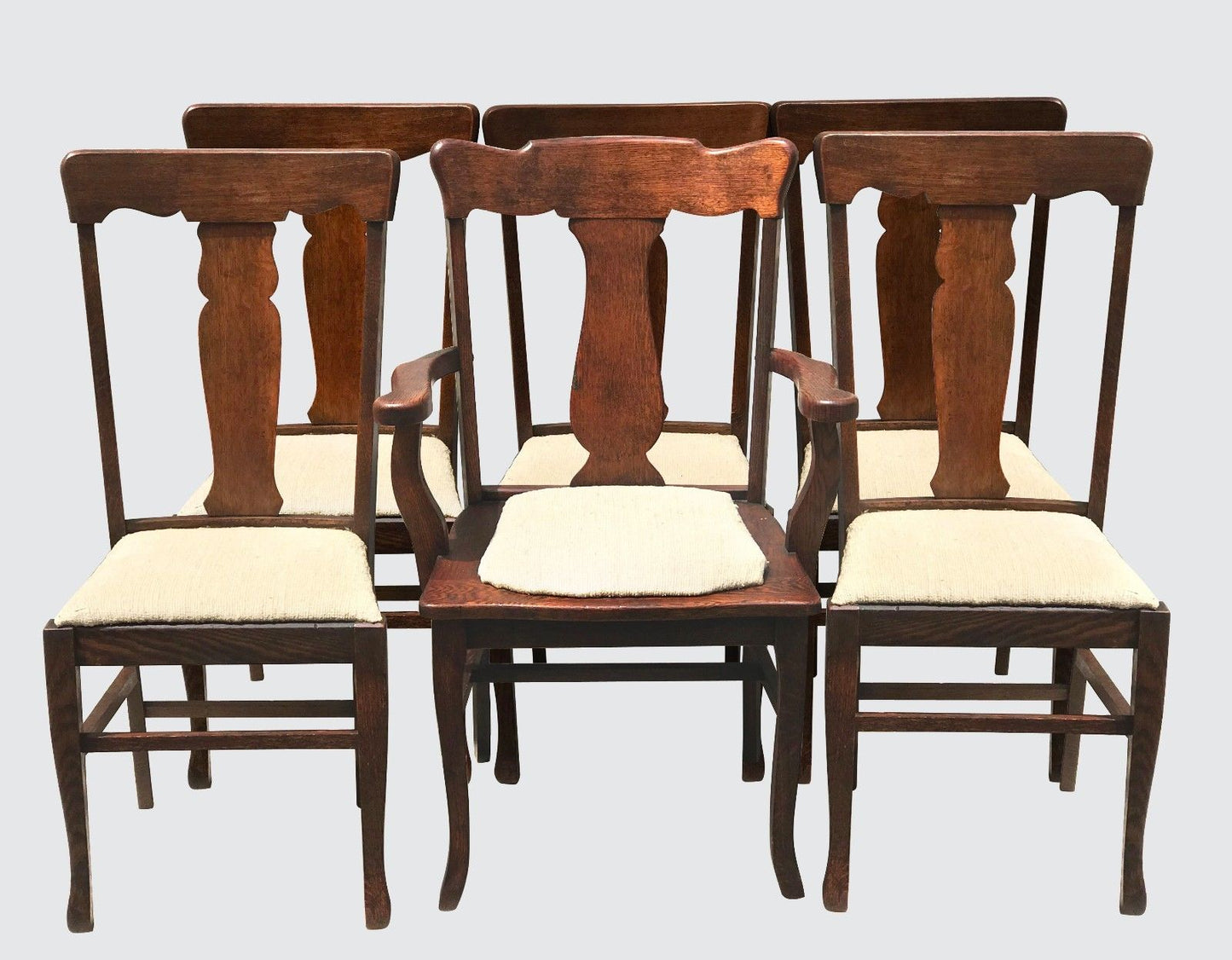 EARLY 20TH CENTURY SET OF 6 OAK T-BACK CHAIRS BY UNION CHAIR CO. BROOKLYN, NY.