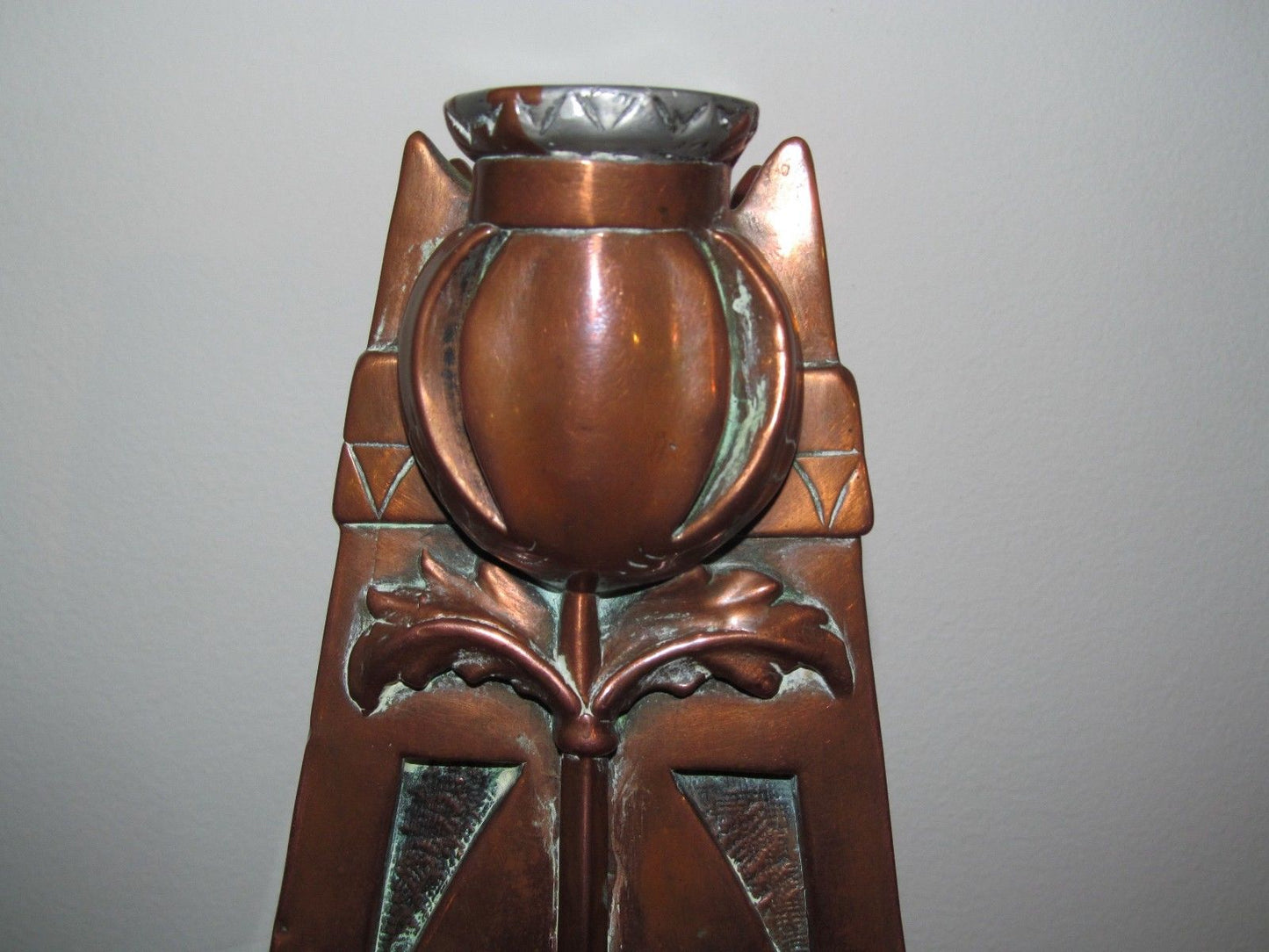 Important Arts & Crafts / Art Nouveau Copper Vase With Scottish Thistle Flower