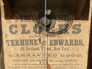 19TH C ANTIQUE EMPIRE MAHOGANY TERHUNE & EDWARDS MANTLE / SHELF CLOCK