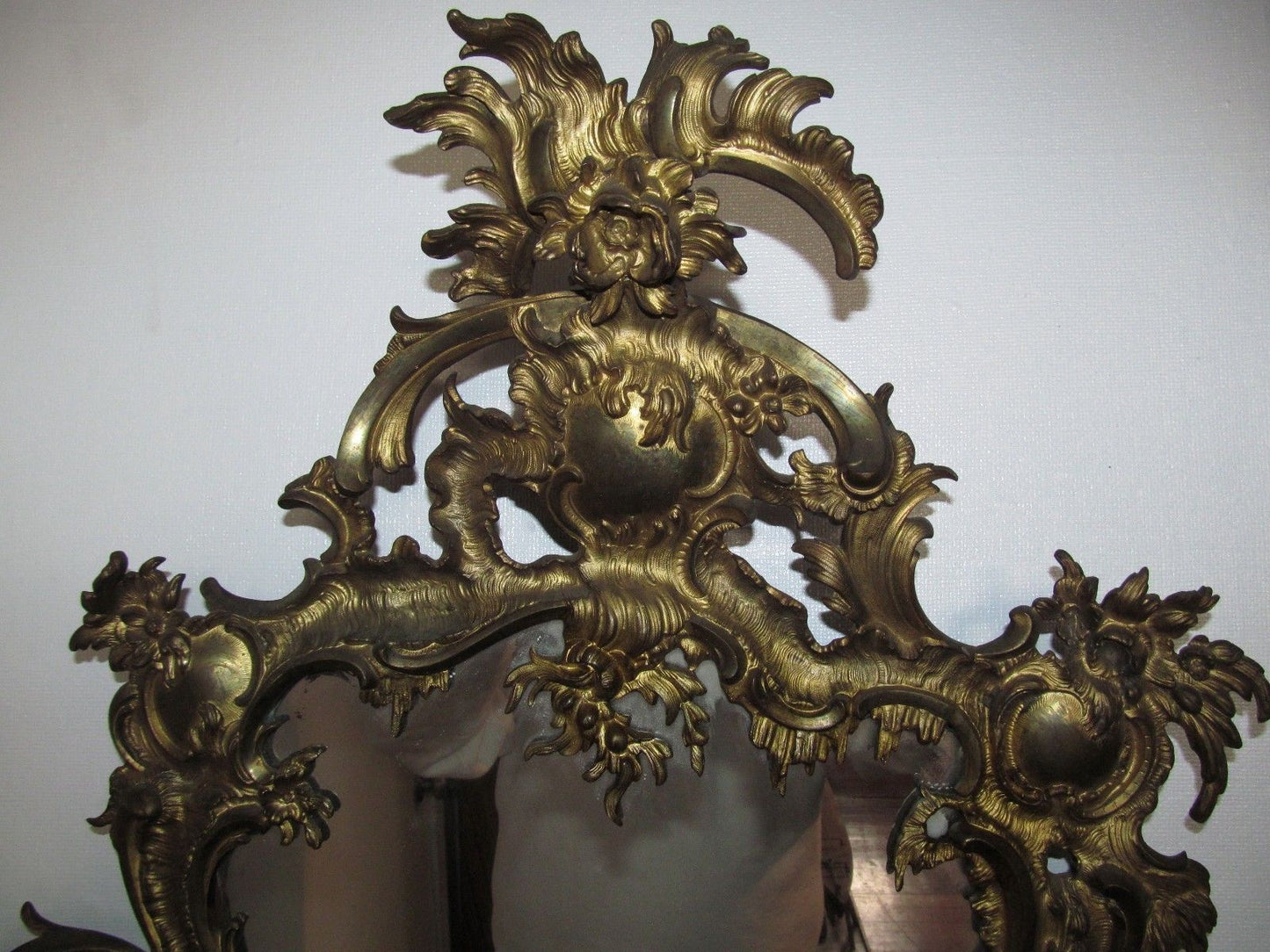 FINE 19TH CT FRENCH BRASS ROCOCO BRASS MIRROR IN NICE GOLD DORE WASH