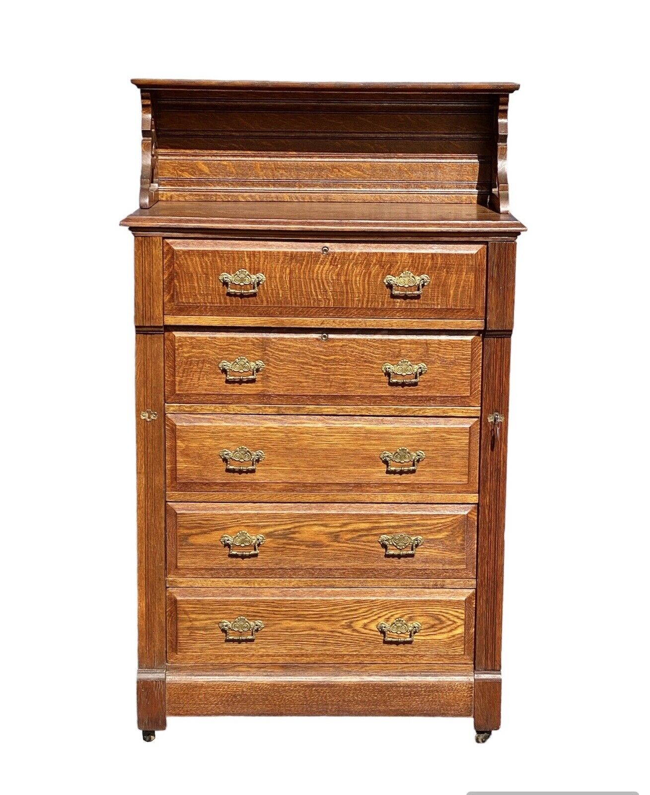 Antique Victorian Tiger Oak Chest Of Drawers / Lock Side Chest