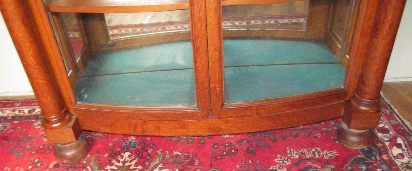 19TH CENTURY VICTORIAN CARVED OAK CURVED GLASS CHINA CABINET - PAINES FURNITURE