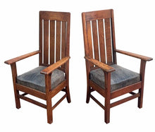 Load image into Gallery viewer, PAIR OF ANTIQUE ARTS &amp; CRAFTS MISSION OAK BILLIARDS CHAIRS