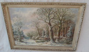EXCELLENT OIL ON CANVAS LANDSCAPE OF FIRST SNOW ON TREES BY PV SCHAIKIR
