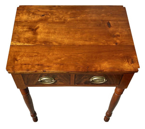 19th C Antique Sheraton Mahogany 2 Drawer Work Table / Nightstand