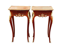 Load image into Gallery viewer, 20TH C LOUIS XV ANTIQUE STYLE PAIR OF FRENCH PARQUETRY NIGHT STANDS / END TABLES