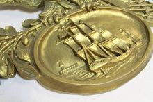Load image into Gallery viewer, NAUTICAL LARGE PAIR OF GOLD GILT EAGLES OVER CLIPPERSHIP PLAQUES MERCANTILE
