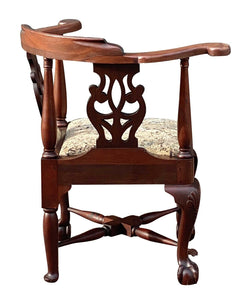 19th C Antique Chippendale Mahogany Roundabout / Corner Chair ~ Ball & Claw Feet