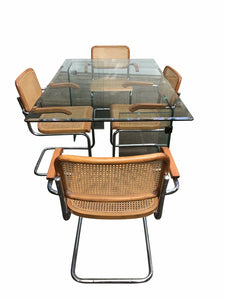 VINTAGE MID CENTURY MODERN BREUER CESCA TUBULAR STEEL & CANE DINING ROOM SET