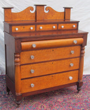 Load image into Gallery viewer, SHERATON BIRD&#39;S EYE MAPLE &amp; MAHOGANY CHEST OF DRAWERS WITH SANDWICH GLASS KNOBS