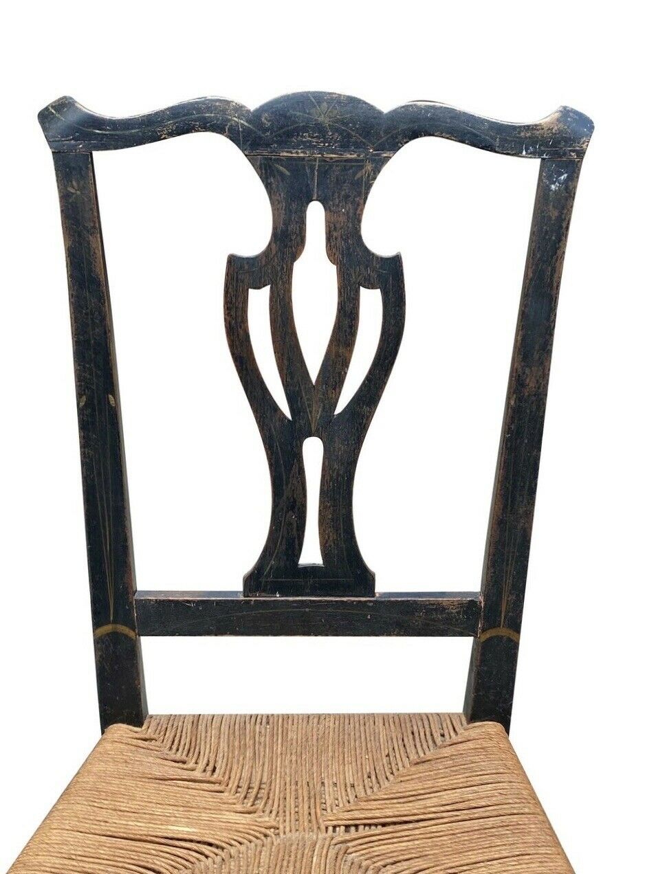 18TH C ANTIQUE NEW ENGLAND COUNTRY PRIMITIVE CHIPPENDALE SIDE CHAIR W/ RUSH SEAT