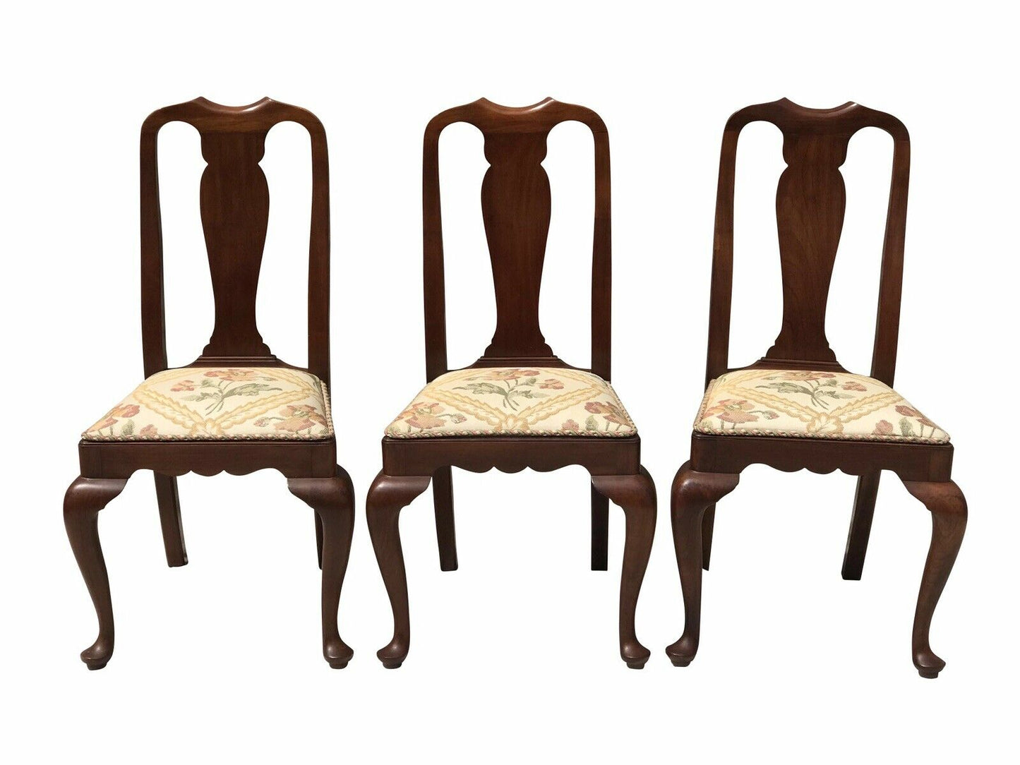 20TH C HENKEL HARRIS SET OF 6 QUEEN ANNE ANTIQUE STYLE WALNUT DINING CHAIRS