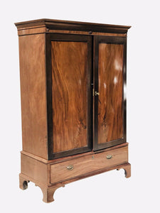 19TH C GEORGE III PERIOD CHIPPENDALE STYLE ANTIQUE MAHOGANY LINEN PRESS