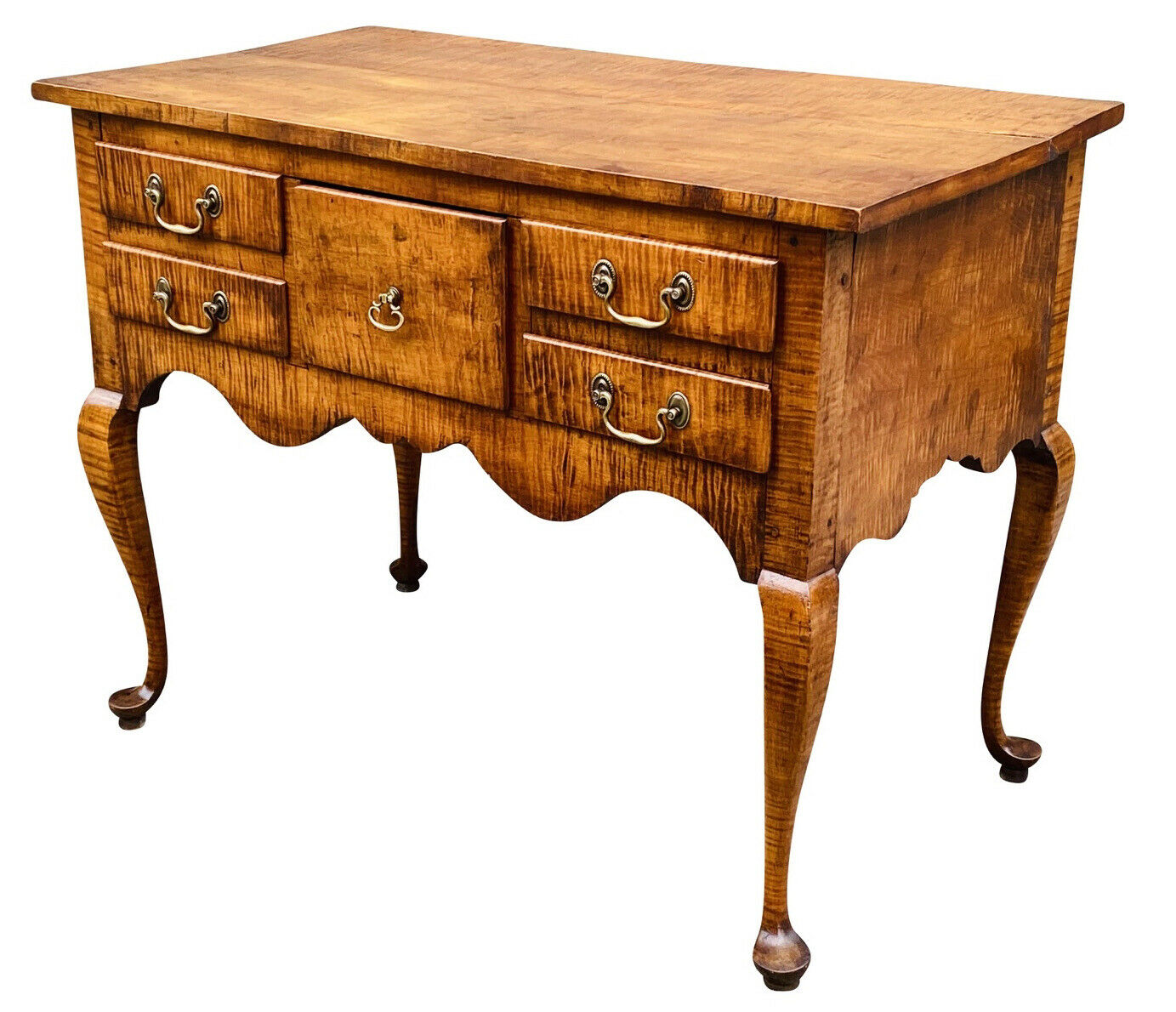 20TH C QUEEN ANNE ANTIQUE STYLE TIGER MAPLE LOWBOY / DRESSING TABLE