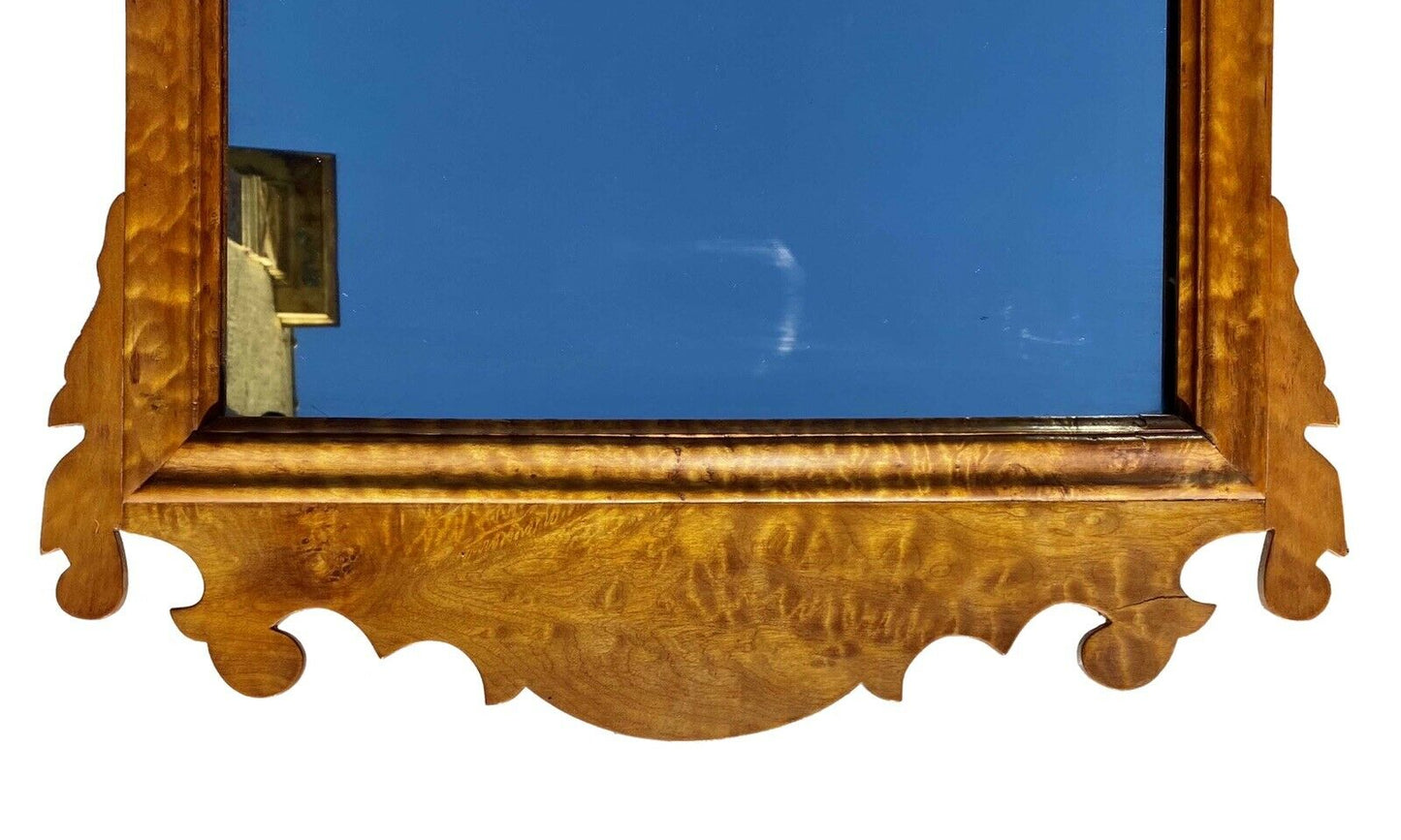 20th C Chippendale Antique Style Birds Eye Maple Wall Mirror