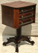 Load image into Gallery viewer, EARLY 19TH C .CLASSICAL MAHOGANY &amp; BIRDS EYE MAPLE LIFT TOP WORK TABLE