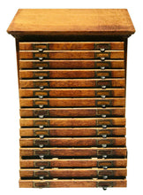 Load image into Gallery viewer, 19th C ANTIQUE VICTORIAN TIGER OAK 15 DRAWER INDUSTRIAL HARDWARE / FILE CABINET