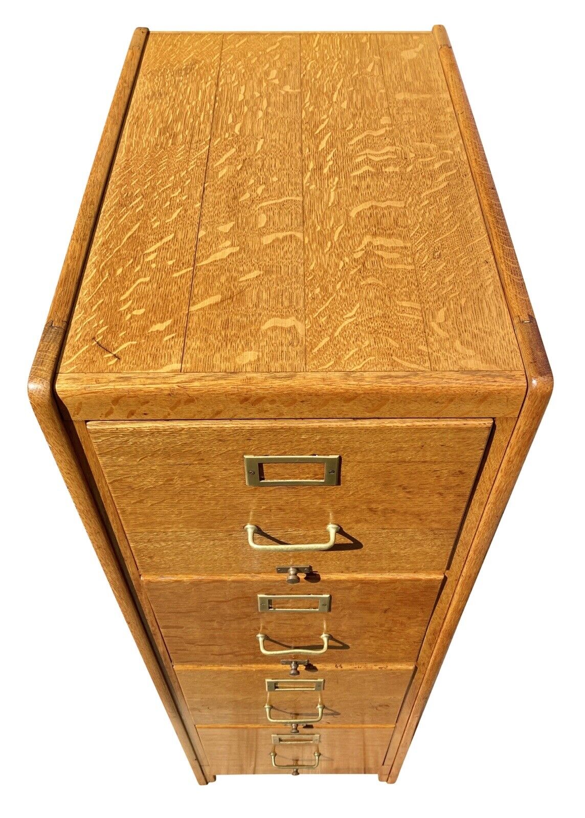 20th C Antique Arts & Crafts Tiger Oak 4 Drawer File Cabinet