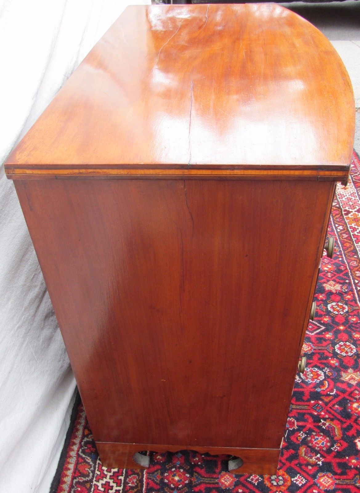 FEDERAL PERIOD BOSTON BOW FRONT MAHOGANY DRESSER ON RARE REVERSE BRACKET BASE